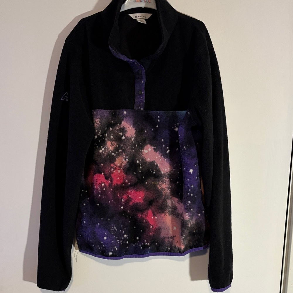 Kids Black and Galaxy Print Polar Fleece Pullover